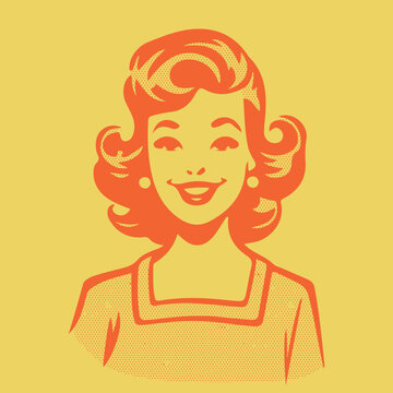 retro cartoon illustration of a beautiful and happy woman