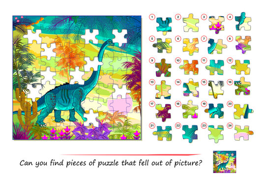 Logic game for children and adults. Can you find pieces of puzzle that fell out of picture? Page for kids brain teaser book. Task for attentiveness. Developing spatial thinking. Play online.