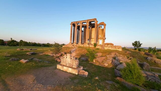 4K fpv drone footage in ruins of the ancient city aizonai kutahya turkey