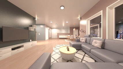 夜景が見えるリビングルーム