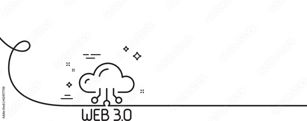 Poster web3 line icon. continuous one line with curl. web 3.0 internet technology sign. decentralized syste