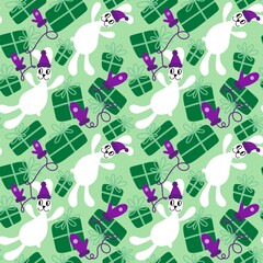 Cartoon animals rabbit seamless Christmas bunnies pattern for wrapping paper and fabrics and accessories