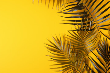 Green - yellow, black palm leaves background