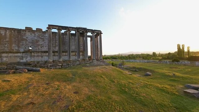 4K fpv drone footage in ruins of the ancient city aizonai kutahya turkey