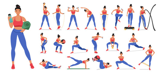 Fototapeta na wymiar Active Woman Engaged In Fitness Activities, Demonstrating Strength, Flexibility, And Endurance Through Exercises