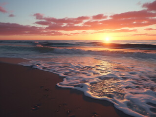 Tropical Twilight: Panoramic Image of Vibrant Sunset Over Serene Beach