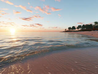 Sundown Serenity: Colorful Reflections of Sunset on Tranquil Beach Waters