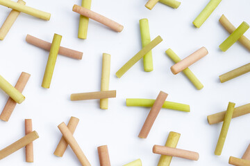 Lotus stems on white background.