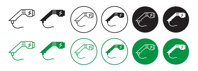 electric car charger icon set in black and green color. ev charger vector symbol.