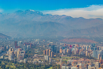 city skyline buildings   in Santiago, Chile andes mountain range