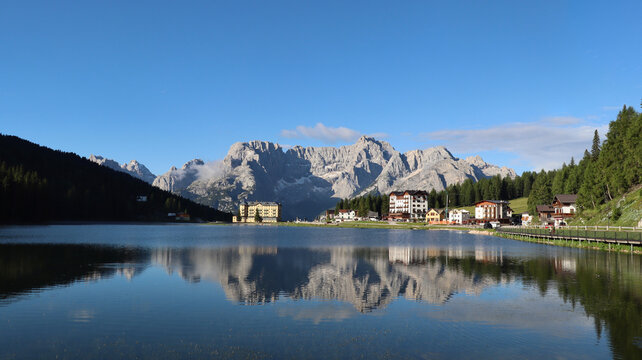 drone photo misurina lake, lago di misurina dolomites italy europe