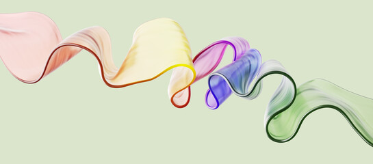 3d render, abstract modern background, curvy colorful glass ribbon. Minimalist pastel wallpaper