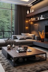 Fototapeta na wymiar Ultra Modern & Luxury Living Room, Natural Light coming from the Windows.