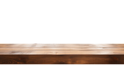 A Front View of Light Brown Blank Wooden Tabletop Mockup, Empty Wooden Table. Isolated on Transparent Background. Generative AI