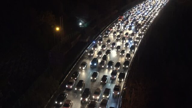 Tehran, Iran.  impressive picture of evening Heavy traffic, congestion. Car lights break the darkness