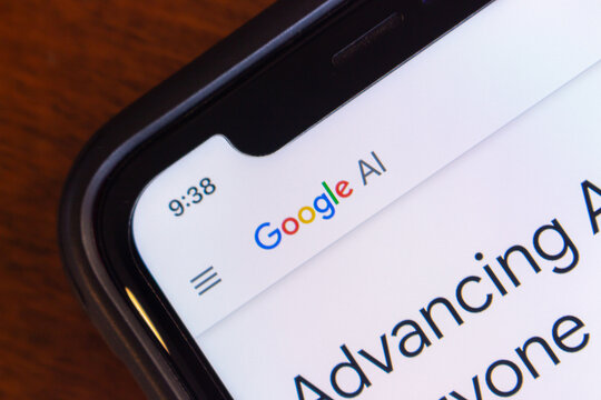 Vancouver, CANADA - Jun 29 2023 : Closeup logo of Google AI seen in its website on an iPhone screen. Google AI is a division of Google dedicated to artificial intelligence technology