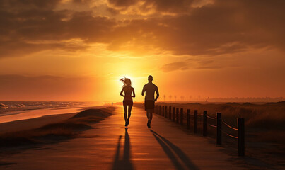 Fototapeta na wymiar couple running on the beach