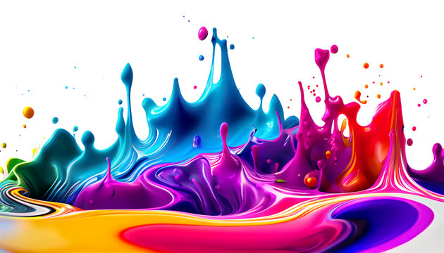 Vibrant cmyk colored liquids paint splash. Abstract art background of color splatter fluid. AI Generative
