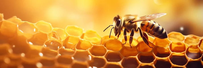Zelfklevend Fotobehang Honeycomb with Honey and bee ,  © adam