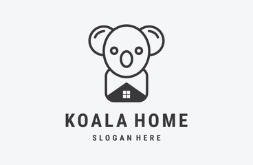 Combination koala and Home with flat minimalist style in white background
