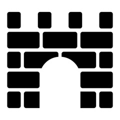 Black simple fortress brickwall icon, simple ancient block stonewall building place flat design infographic pictogram vector, app logo web button ui ux interface elements isolated on white background - obrazy, fototapety, plakaty