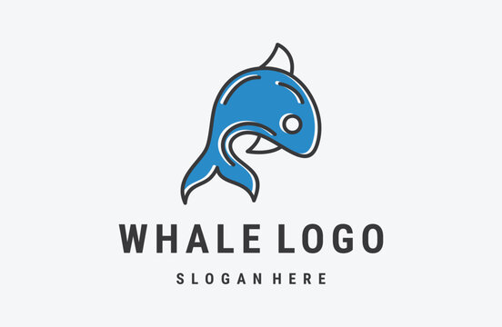 whale humpback logo vector illustration design, whale fish line art logo design