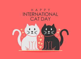 cute international cat day poster template vector on pink background