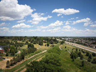 Fototapeta na wymiar Aerial View of Park and Highway