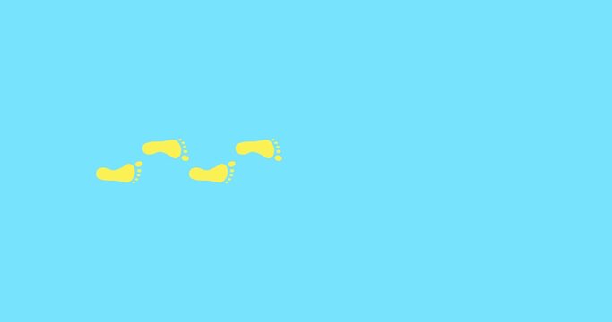 Feet loader loop animation. 4K resolution animation. Human foot print walk animation on blue background. Footsteps sign or icon animation