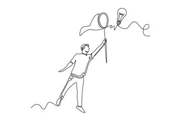 Single one line drawing concept of finding brilliant ideas. Continuous line draw design graphic vector illustration.