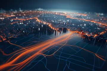 Fototapeta premium delivery and progress in a city with lines drawn on the map | Generative AI