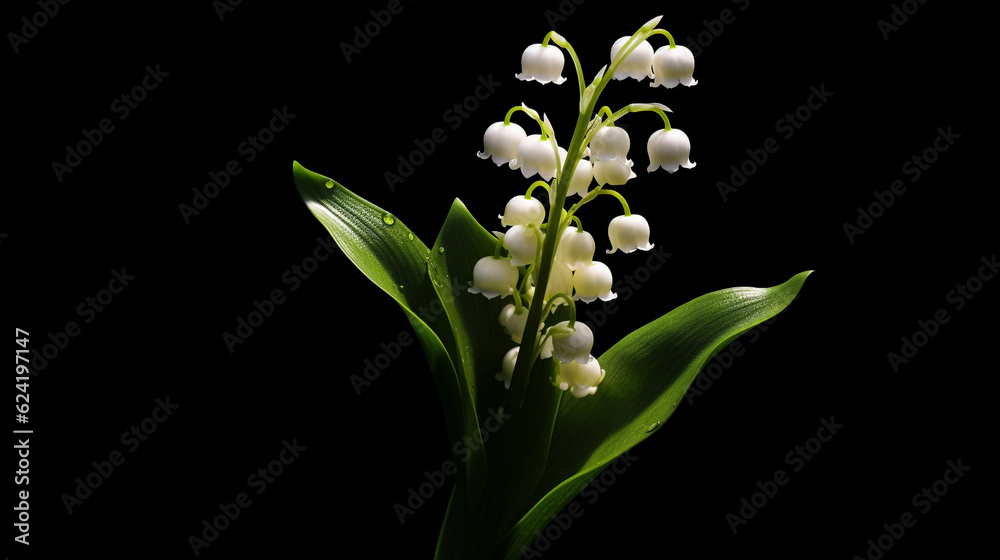 Wall mural snowdrops isolated on black HD 8K wallpaper Stock Photographic Image
