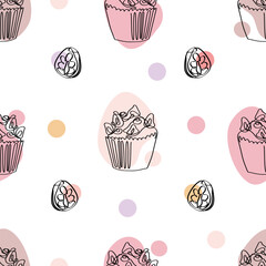 Hand drawn cupcakes seamless pattern. Print for textile.