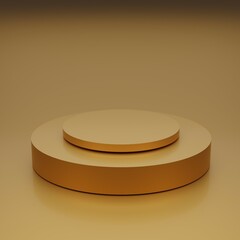 abstract metal yellow clean 3d room with set of realistic steps cylinder pedestal podium minimal wall scene
