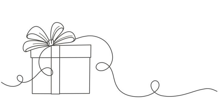 gift box with ribbon line art vector illustration
