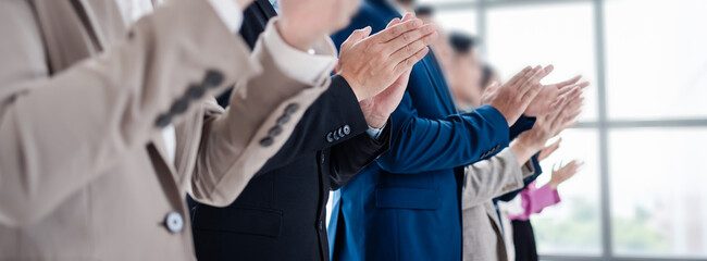 People group in meeting room conference team clapping hands for success and supporting presentation...