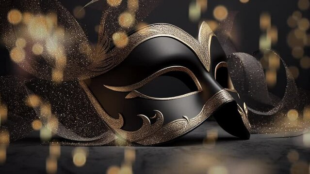 Elegant golden masquerade mask subtle animated image motion background seamless looping for party video background, event costume ball dance holiday New Years Mardi Gras Carnival sparkling lights
