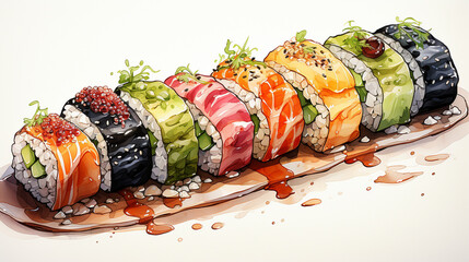 sushi with salmon HD 8K wallpaper Stock Photographic Image
