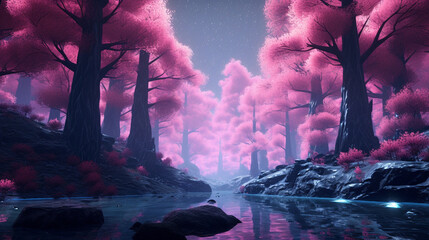 waterfall at night HD 8K wallpaper Stock Photographic Image