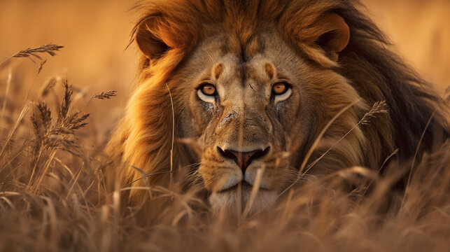 lion in the grass HD 8K wallpaper Stock Photographic Image