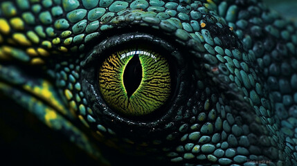close up of a green lizard eye  HD 8K wallpaper Stock Photographic Image