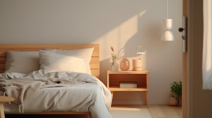 Fototapeta na wymiar interior of a bedroom with a bed HD 8K wallpaper Stock Photographic Image