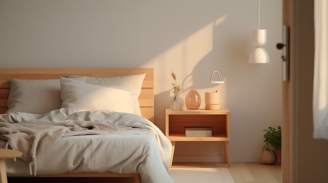 interior of a bedroom with a bed HD 8K wallpaper Stock Photographic Image