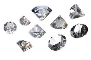 Collection of Diamond Crystals. isolated object, transparent background - obrazy, fototapety, plakaty