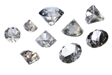 Collection of Diamond Crystals. isolated object, transparent background