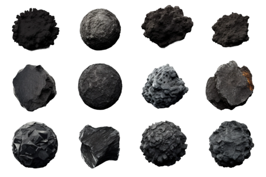 Collection of Different Types of Coal . isolated object, transparent background