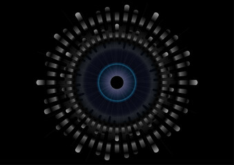 黒いメタリックなスピーカー。サイバーエネルギーの放射口のようなデザイン。