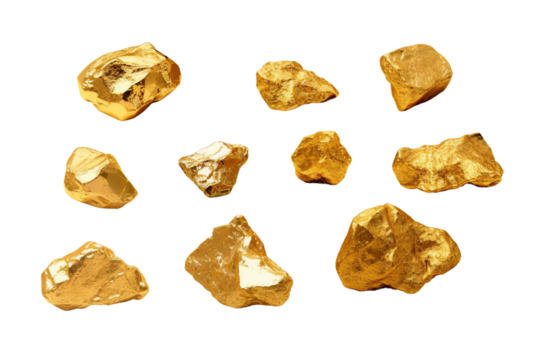 Collection of Gold Nuggets . isolated object, transparent background