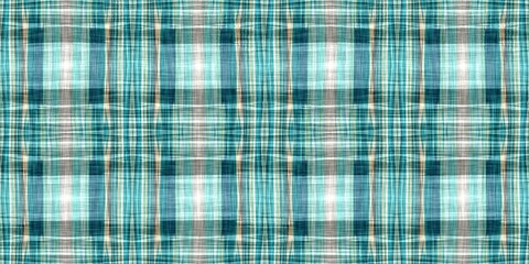 Teal rustic coastal beach house border check fabric tile. Seamless sailor flannel edging trim textile. Gingham blur rustic banner ribbon endless tape.