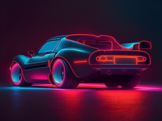 Obraz na płótnie Canvas Coupe car in neon style on a dark background
